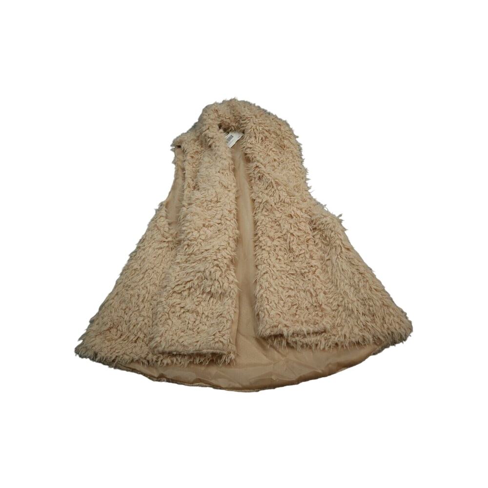 En Creme Vest Womens Large Beige Lightweight Casual Sleeveless Shag Faux Fur
